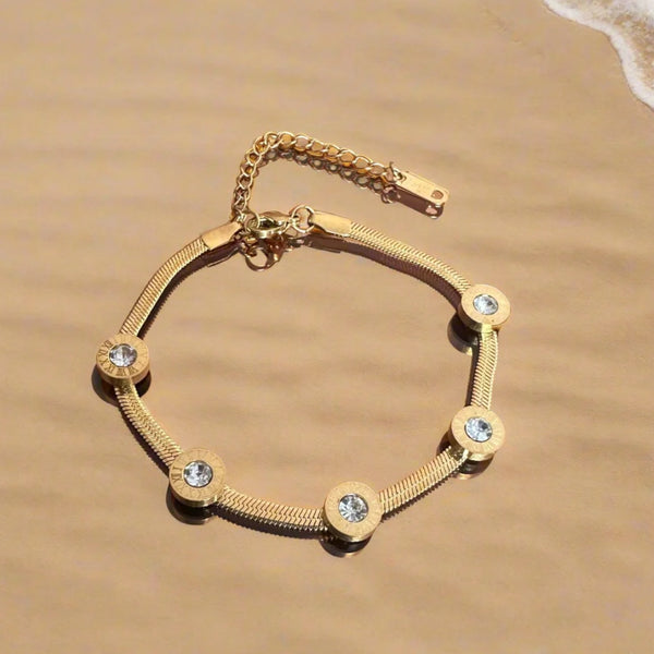 Golden Roman Crystal Charm Bracelet